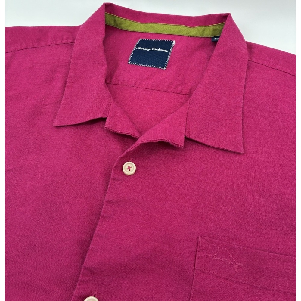 Tommy Bahama Linen Shirt Mens 3XL Pink Short Sleeve Camp Collar‎ Sorona